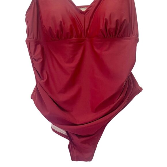 NWT Kona Sol One Piece Swimsuit Size 22W Brick Red Ruffle Strap Ruched Plus Size - Picture 9 of 16